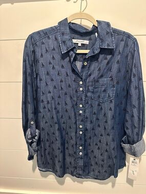 Blue Chambray Sailboat Print Button-Down Shirt